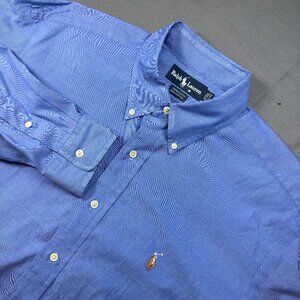 Vtg Ralph Lauren Yarmouth Sz 16.5/34 Blue Cotton Oxford Button Shirt Pony Logo